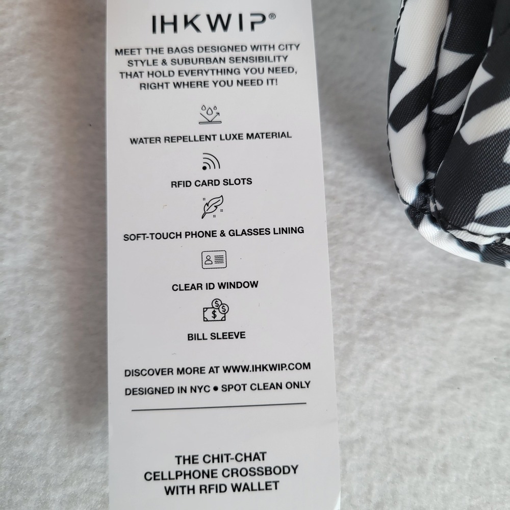 IHKWIP Womens Crossbody Bag The Chit-Chat RFID Houndstooth Size Small Black - Picture 6 of 9